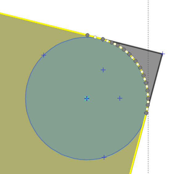 ترسیم قوس با استفاده از دایره مماس بر اضلاع شکل